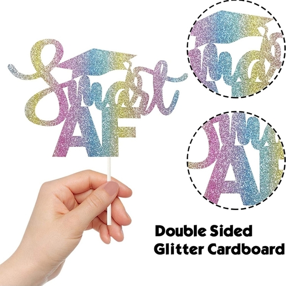 Smart AF Premium Cake Topper,Colorful Glitter Graduation Party Deco - Picture 3 of 4